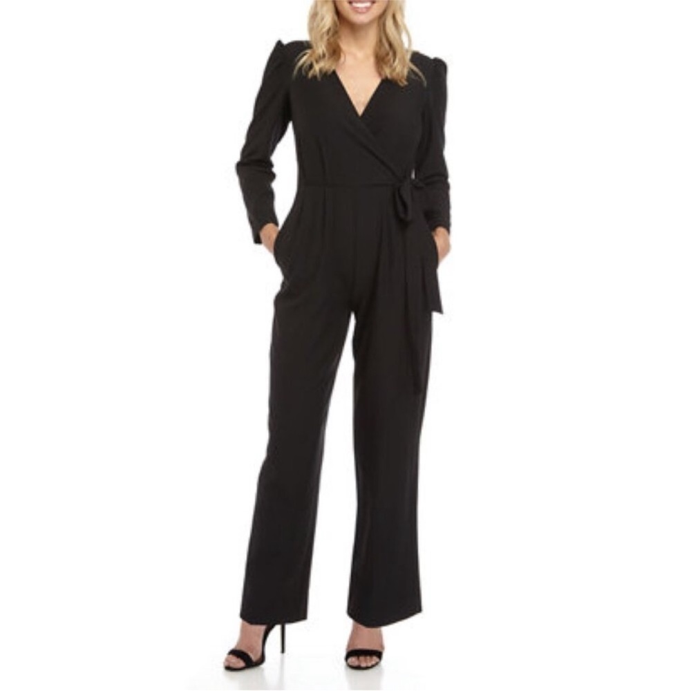 Julia Jordan 3/4 Sleeve Shoulder Ruched Jumpsuit Black Size 4 New Career Dressy